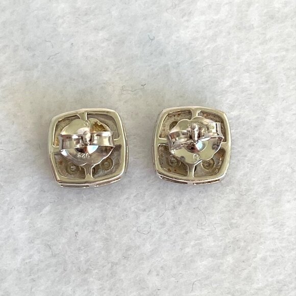 Sterling Silver 925 0.35" Square Diamond Floral Textured Cluster Stud Earrings - Picture 9 of 16